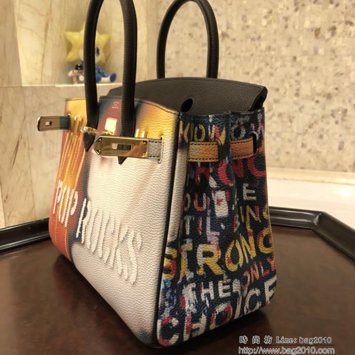 HERMES愛馬仕 30cm Birkin鉑金包 POP ROCKS 法國進口togo 彩繪獨立圖案 時尚手提包  Ama1083